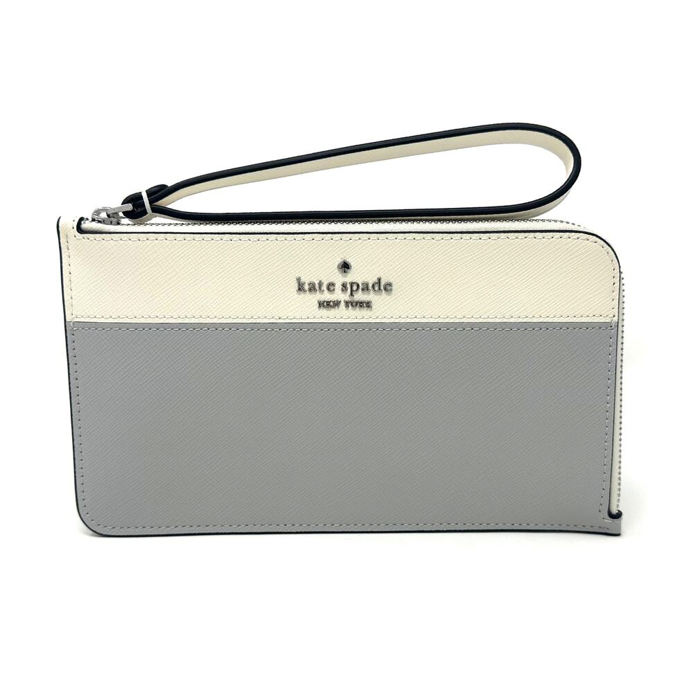Kate Spade Lucy Medium L-Zip Wristlet in Platinum Grey Multi Leather KD545